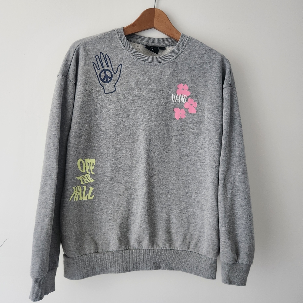 Vans Gray Crew Neck Sweater Peace California Vibes Oversized XS